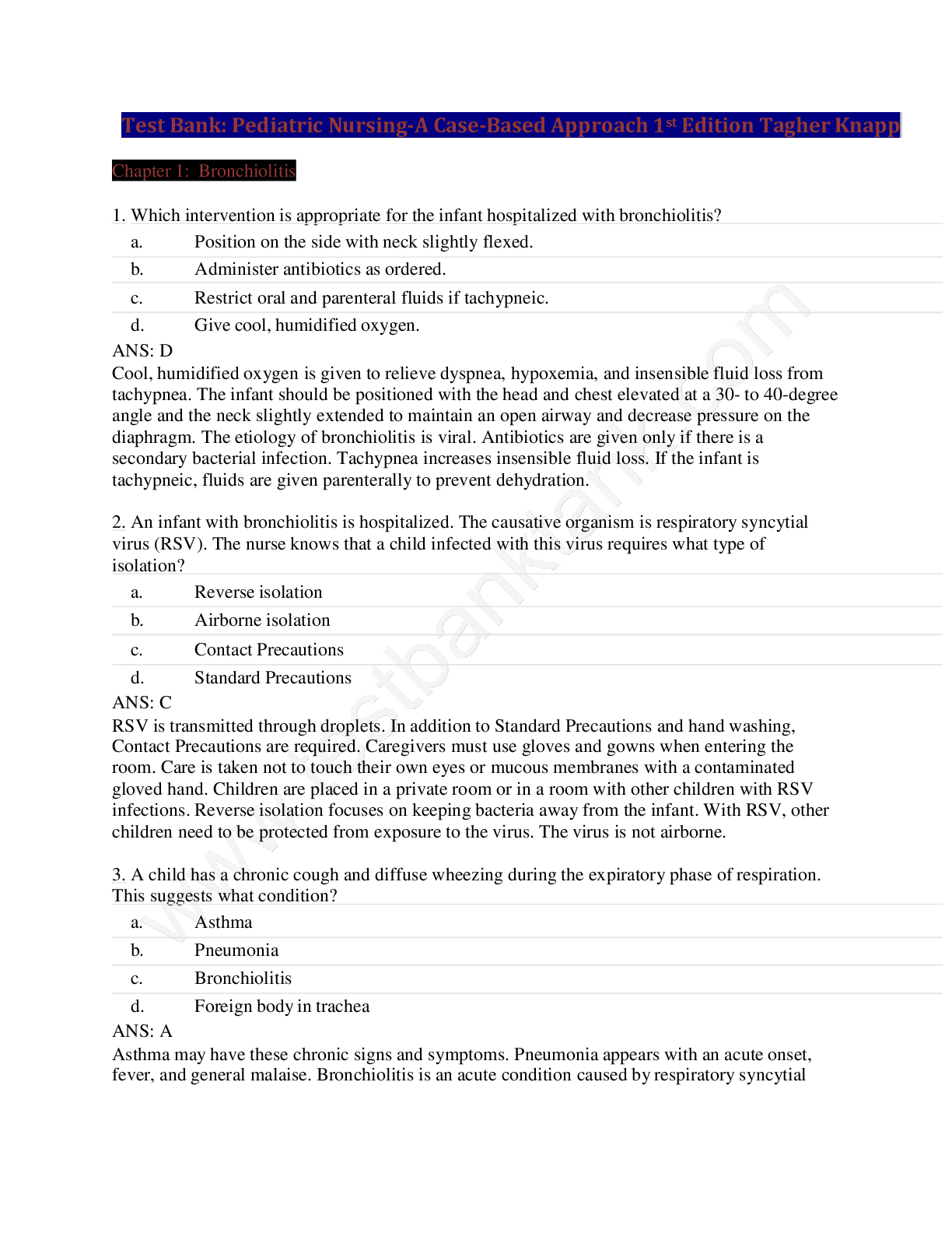 Preview image for Test Bank: Pediatric Nursing-A Case-Based Approach 1st Edition Tagher Knapp